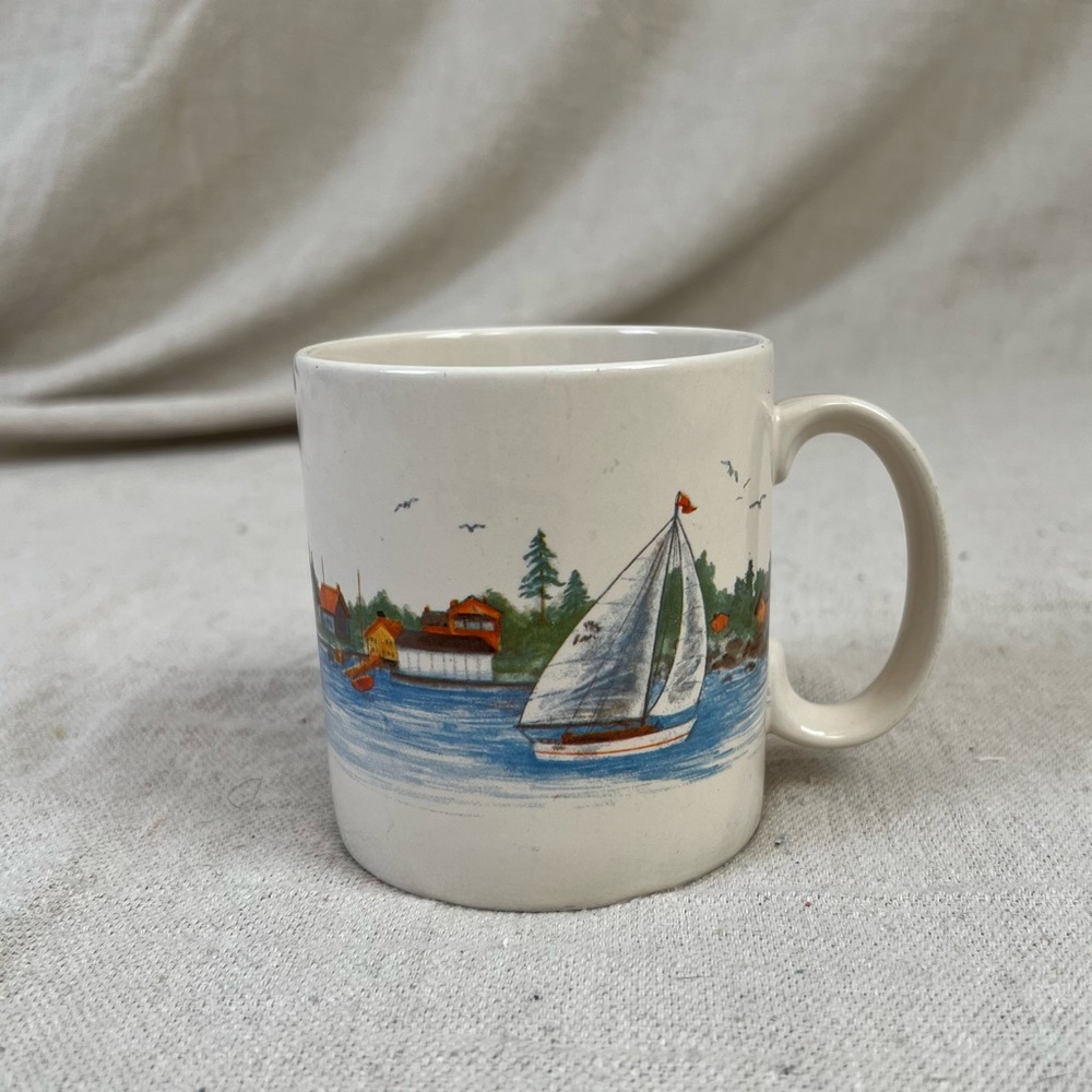 Vintage Sailboat & Shore Mug